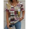 Summer Women's T-Shirt Vintage Casual Plaid Printing Fashion V Neck Pullover Short Sleeve Printed Loose Daily Tops Large Size Design Clothe