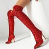 Fashion Luxury Gold Silver Red Over the Knee High Boots Sequined Sexy Nightclub Dance Party Shoes Ladies Lace-up Long Boot Large Size 48