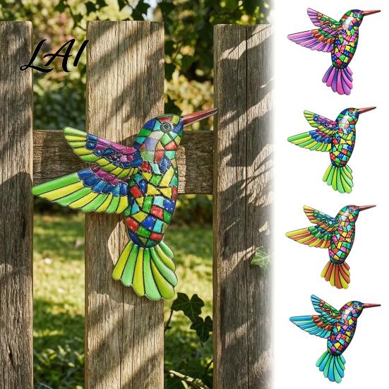 Outdoor Hanging Wall Sculpture Metal Hummingbird Art Decor Iron Colorful Bird Fence Decoration Minimalist Living Room Decor Ornaments for