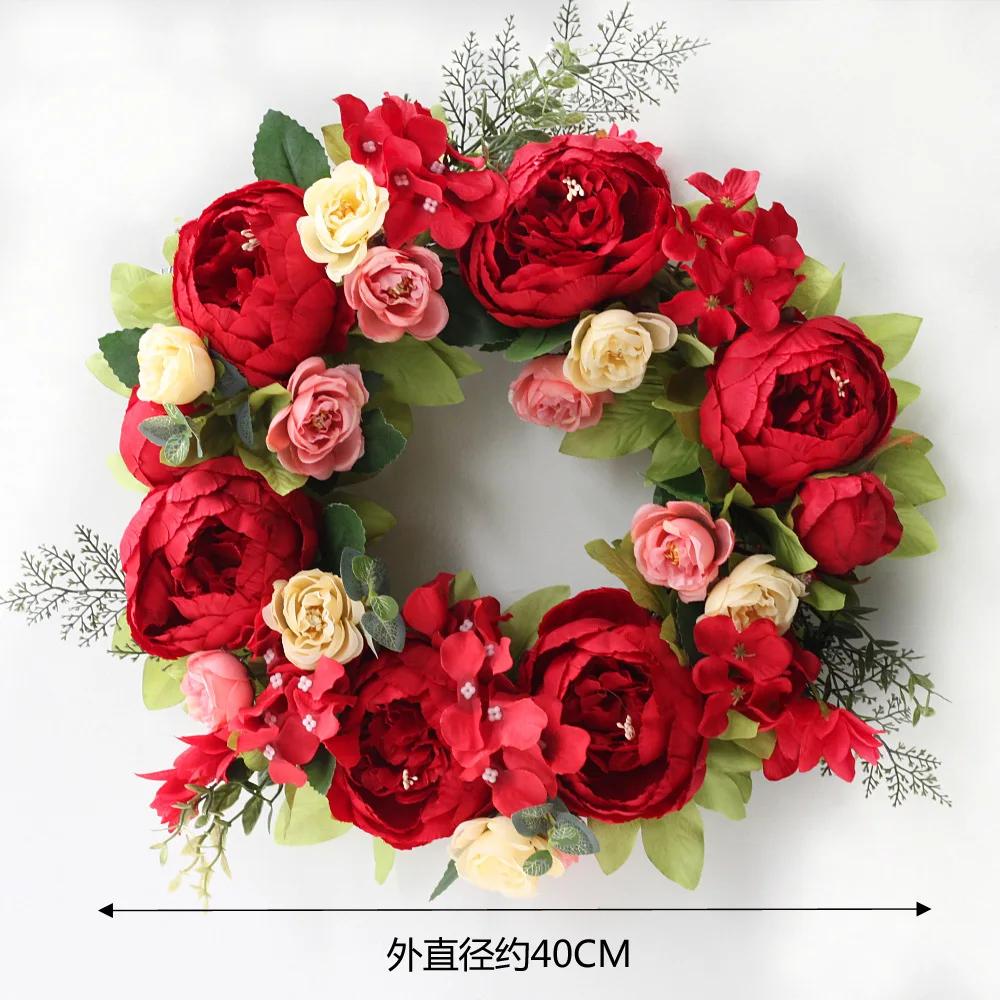 Искусственный венок из пионов, гирлянда из ротанга, домашний декор, свадебный венок, цветок, украшение для двери дома, свадебные центральные украшения для столов