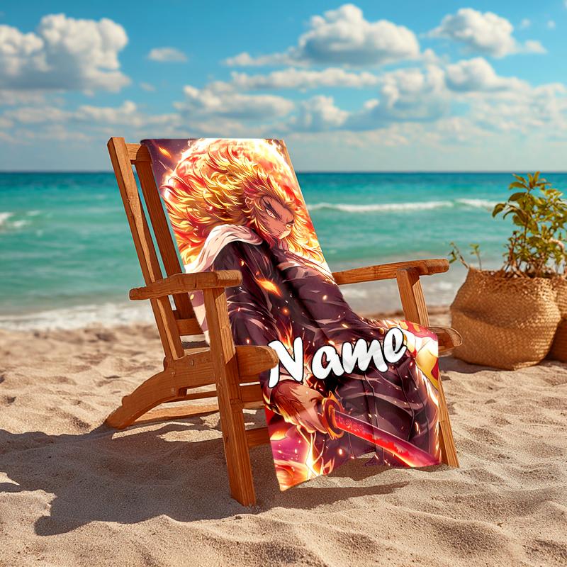 Personalized customized proof beach towel with Demon Slayer character theme pattern - soft, absorbent, quick-drying, perfect swimming, camping&bathing