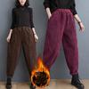 Женские утолщенные флисовые вельветовые брюки гаремы для среднего возраста, зимние, однотонные, теплые