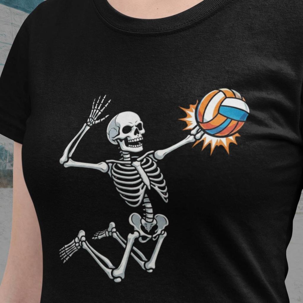 Fun skeleton spiking volleyball t-shirt