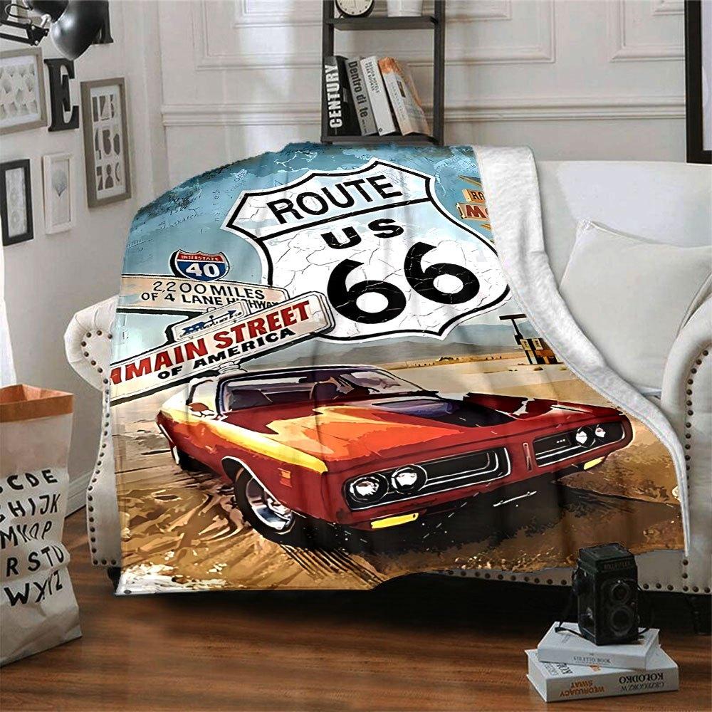 1pc Route 66 4 Blanket Soft Warm Throw for Home, Office, Travel All Season Cozy Bedding Gift, Office Cozy Accessory