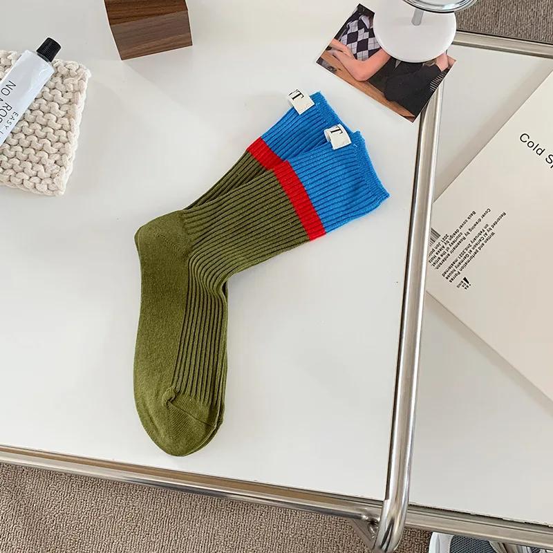 Fashionable and Versatile Contrast Colored Socks Women's High Top Pile Up Socks Korean Version of Spring/summer Cotton Socks