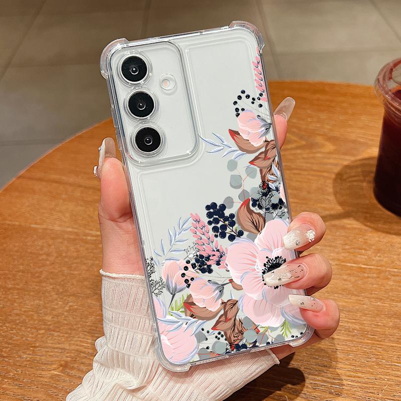 Чехол для телефона с ретро-цветочным узором для Samsung Galaxy S26 S25 S24 S23 Ultra S22 Plus S21 S24 S25 FE, прозрачный, противоударный, мягкая крышка