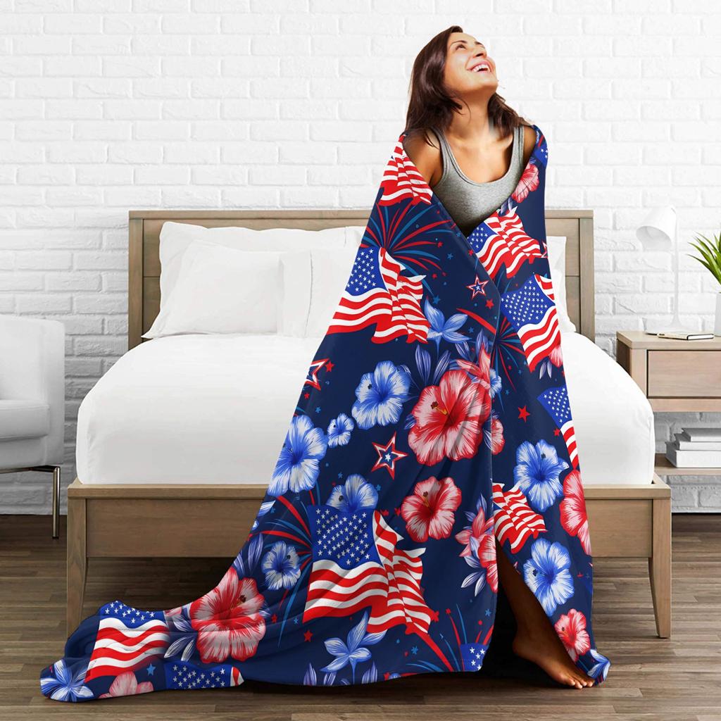 4th of July USA Warm Soft Blanket Decorative Plush Bedding Throws Fashion Couch Chair Flannel Bedspread Sofa Bed Cover