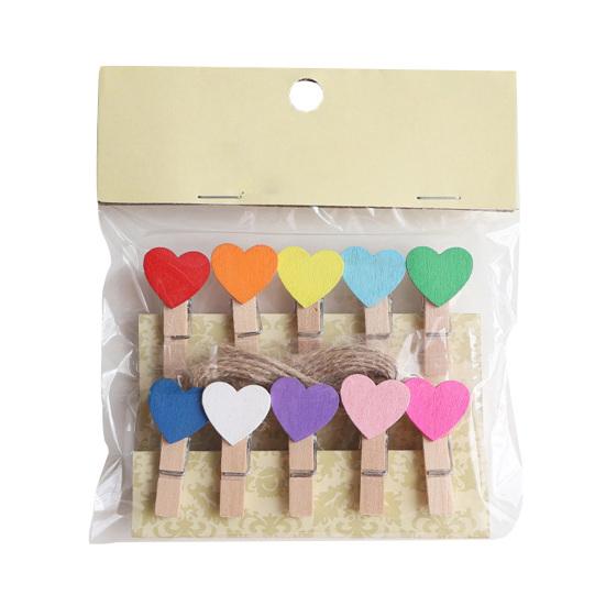 10/20Pcs Wooden Clothespin with Rope Home Classroom Photo Picture Hanging Love Heart Clip Heavy Duty Sock Towel Sheet Laundry Clothing Peg