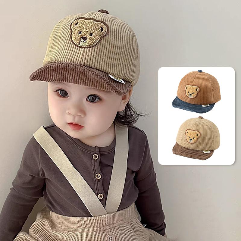 New Corduroy Baby Hat Solid Color Cute Bear Ear Adjustable Baseball Caps Newborn Toddler Boy Girl Sun Hats Winter Spring