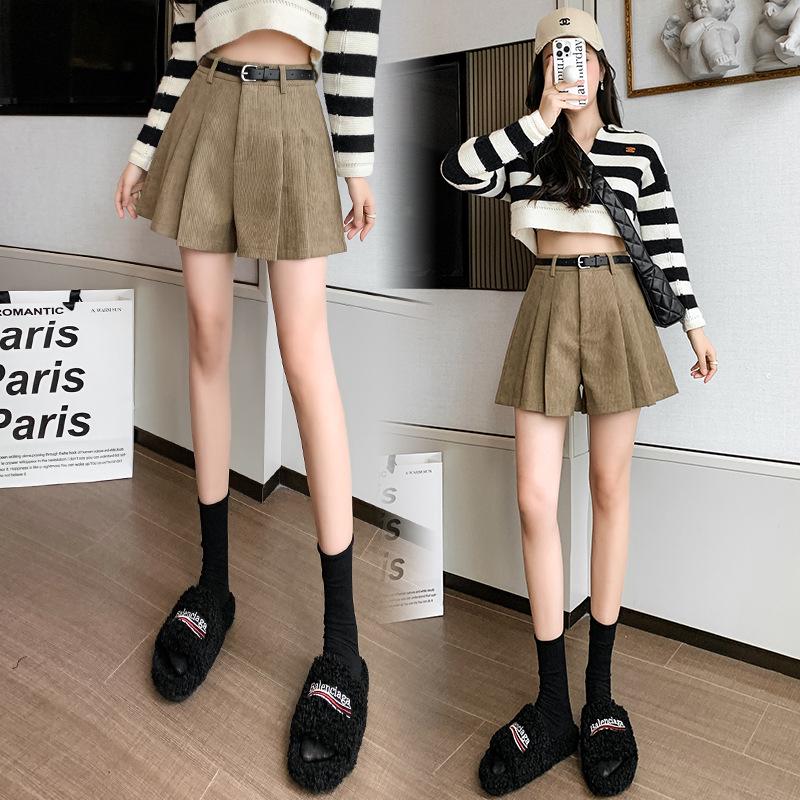 High-Waisted Corduroy Wool Pleated A-Line Skirt Pants for Women - Versatile Winter 2025 Fashion