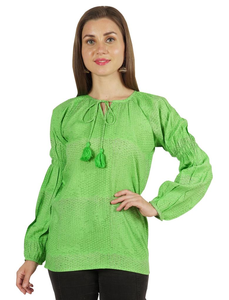 Moomaya Женская рубашка-туника из хлопка с длинными рукавами и принтом в этническом индийском стиле