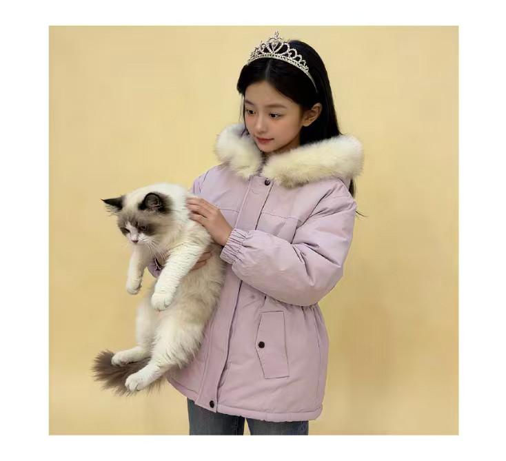 New girls' thick hooded big fur collar warm cotton clothes, trendy cotton jackets for middle-aged and young girls