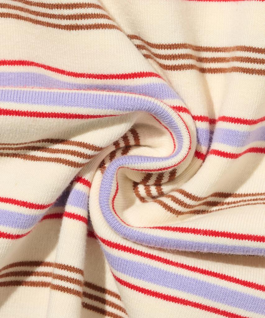 TAILOR STUDIO Аутентичная мягкая футболка в полоску с логотипом (Слоновая кость/фиолетовый)