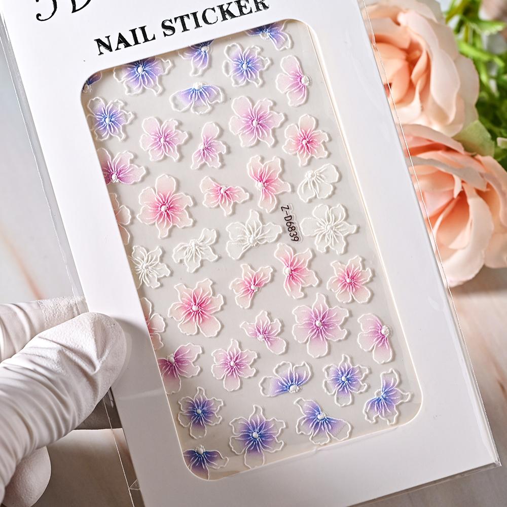 1pc 5D Bee Butterfly Flower Embossed Nail Sticker Self-Adhesive Acrylic Sunflower Engrave Decal Manicure Slider Decoration6x10cm
