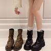 Женские короткие ботинки 2025 новые весенне-осенние тонкие ботинки на толстой подошве коричневые брюки одинарные ботинки рыцарские полусапоги женские ботинки