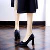 Профессиональные туфли-лодочки с квадратным носком и черным высоким каблуком, весна 2025, новая темпераментная женская обувь на среднем толстом каблуке для работы