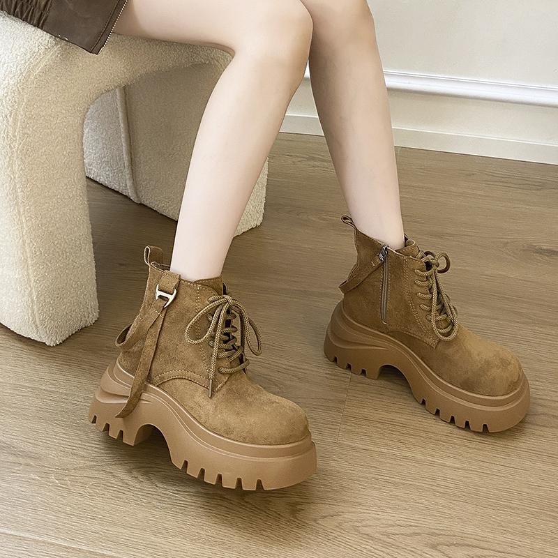 Женские ботильоны на плоской платформе, замшевые зимние ботинки, дизайнерские ботинки на шнуровке, спортивные ботинки 2025, повседневные ботинки челси, женская обувь