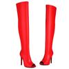 Модные сексуальные сапоги выше колена с открытым носком, женские эластичные красные, белые, черные, на каблуках, длинные сапоги для ночного клуба, танцевальная обувь для вечеринок, женские, большие размеры