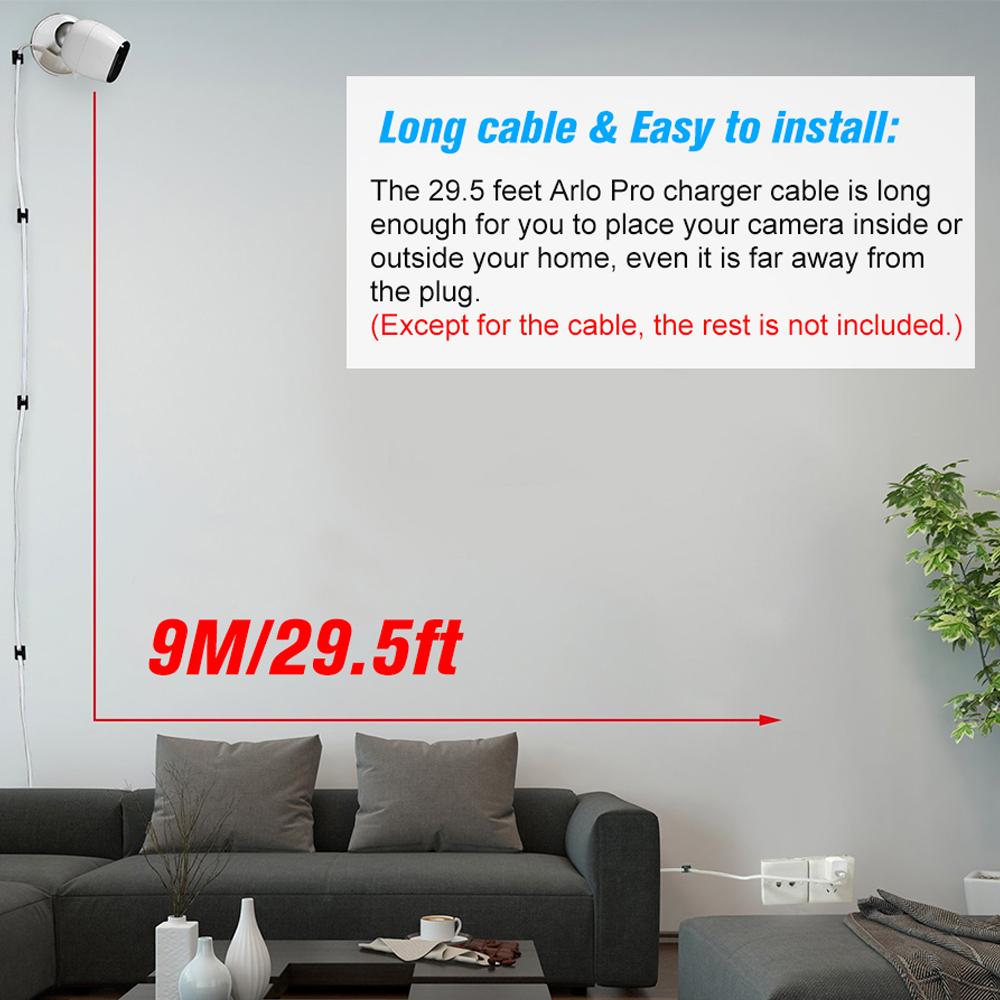 Кабель питания для зарядки Arlo Light, защищенный от атмосферных воздействий плоский кабель для использования внутри и снаружи помещения, кабель Micro USB из алюминиевого сплава, шнур питания/зарядки без вилки