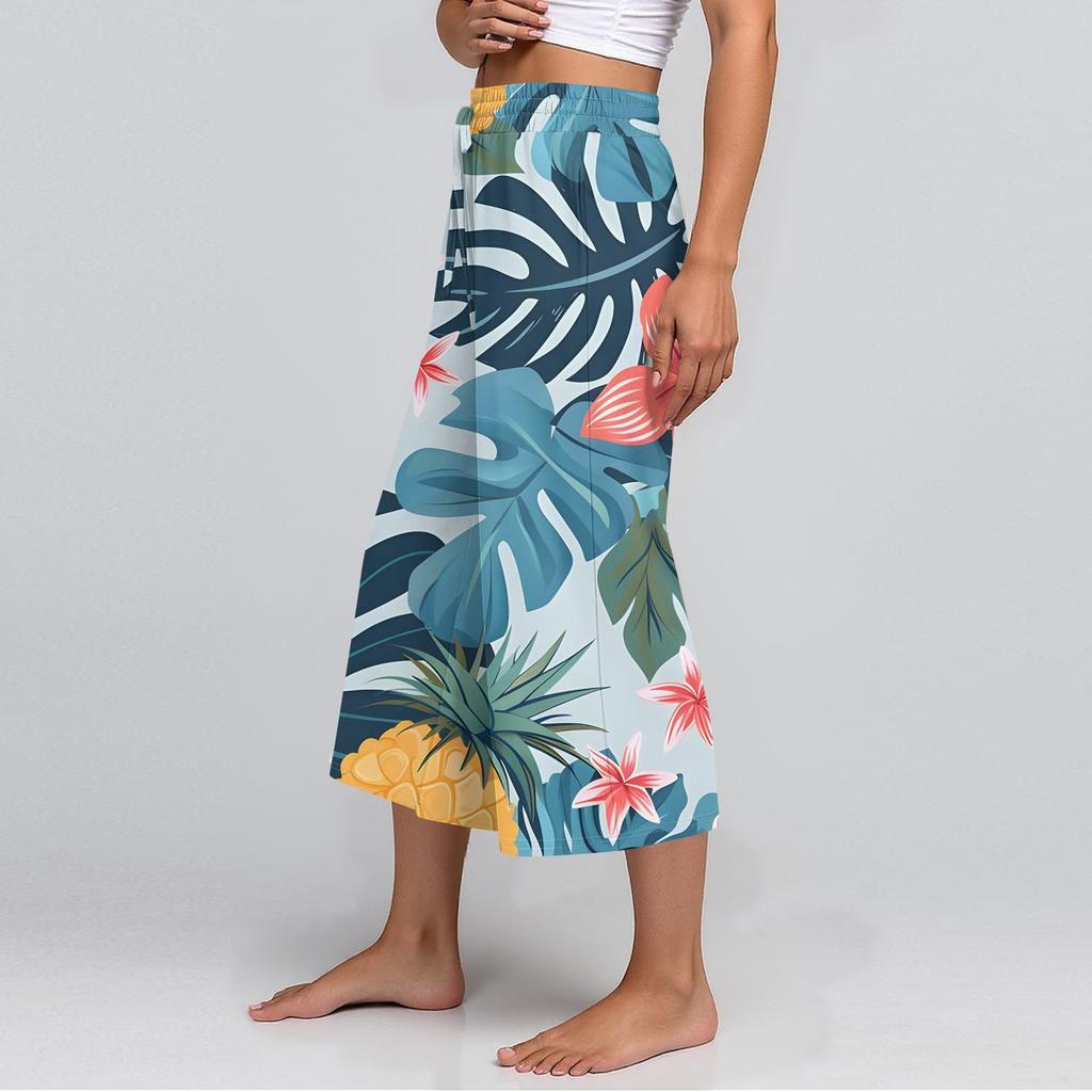 Женские летние повседневные спортивные брюки с высокой талией и принтом, укороченные брюки свободного покроя