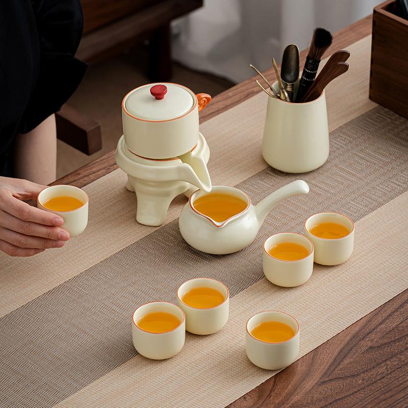 Event Gifts Simple Solid Color Ru Kung Fu Tea Set Household Lazy Automatic Tea Gift Box Set