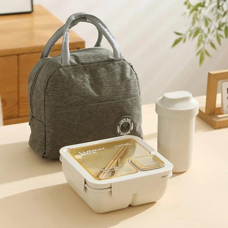 Портативный набор столовых приборов, ланч-бокс из пшеничной соломы, суповая миска с посудой и термоизоляционным пакетом, офисная микроволновая печь, бенто-бокс