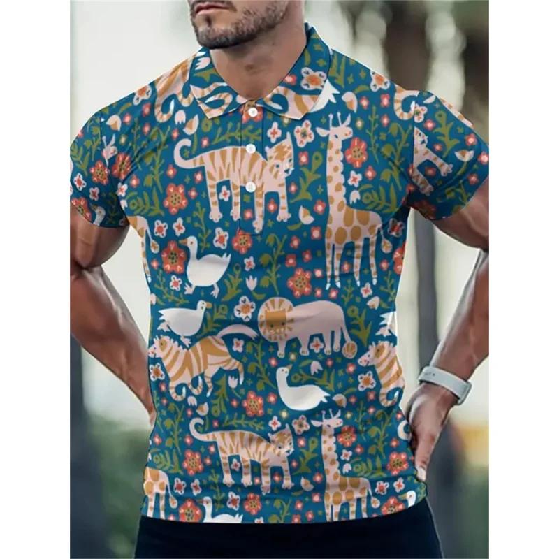 Summer Essential! Tropical Palm Print Short Sleeve Polo Shirt