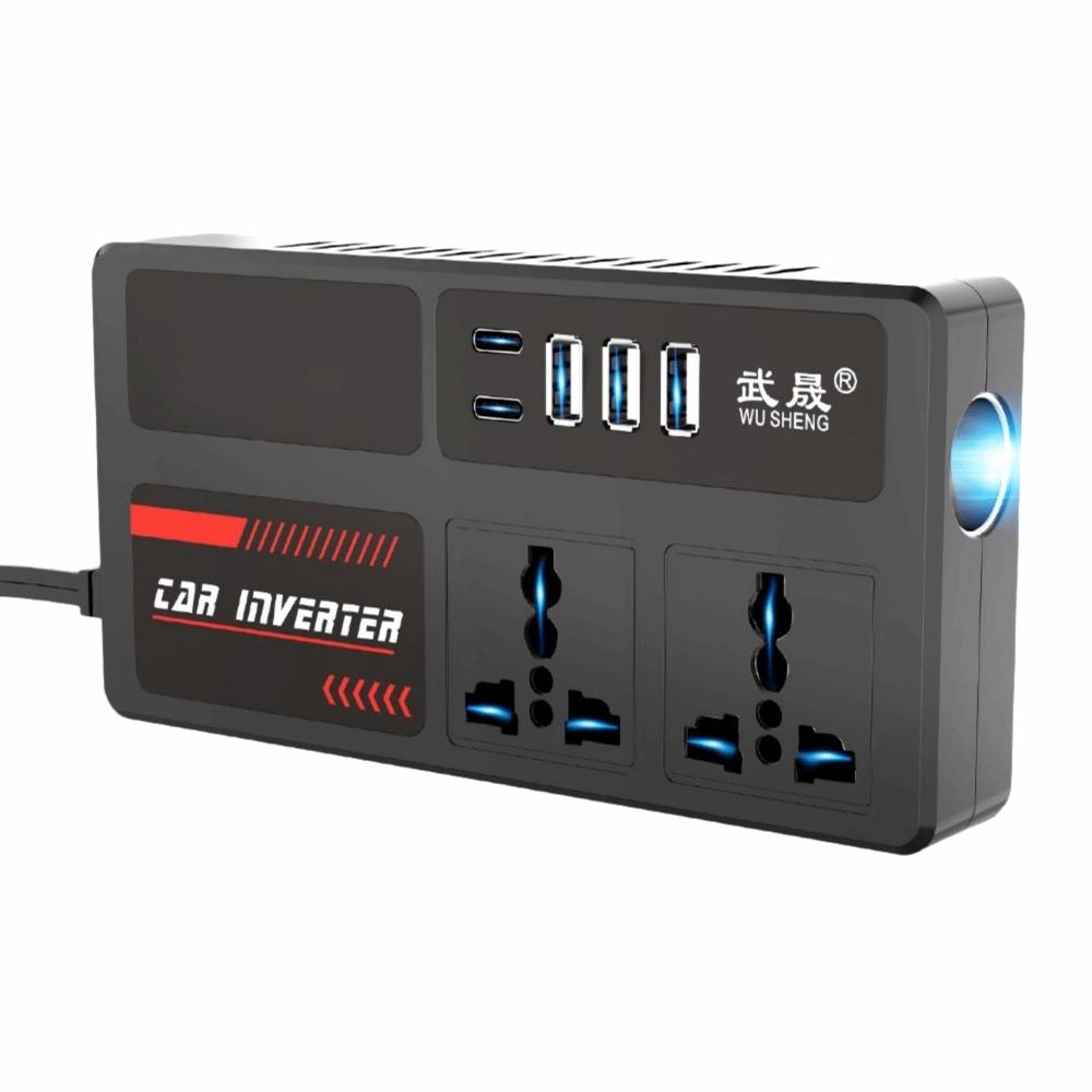 Автомобильный инвертор питания DC 12V/24V в AC 220V, адаптер питания, цифровой дисплей, двойной Type-c, автомобильное зарядное устройство, 3 USB-порта, дышащий свет
