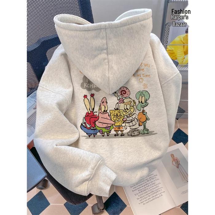 Cotton-Blend Milk Silk Silver Fox Fleece Hoodie, 320g/420g, Round Neck, Loose Fit