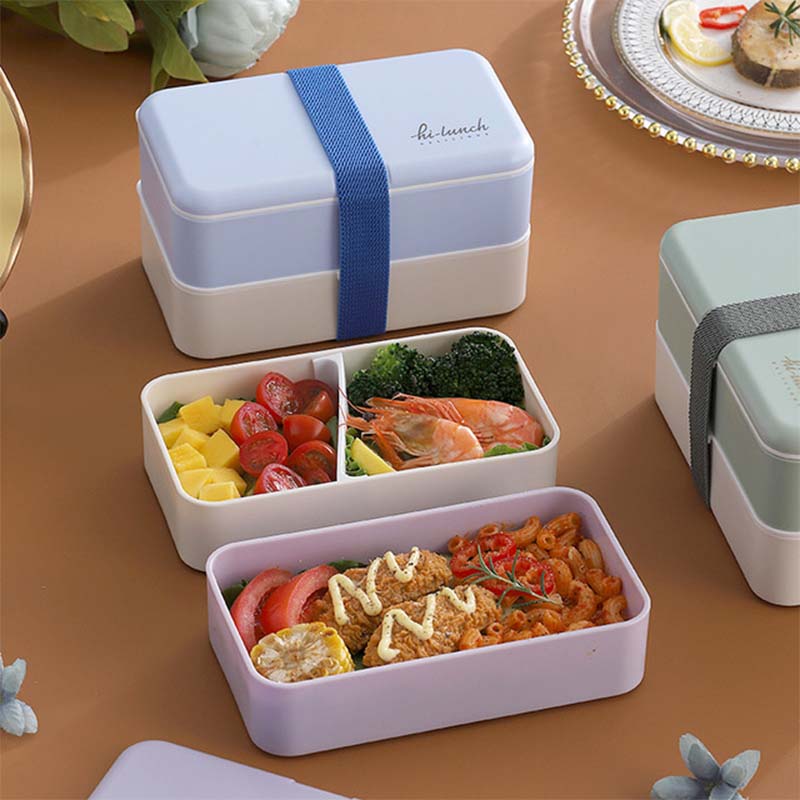Двухслойный ланч-бокс, портативный бенто-бокс, герметичный, не протекающий, для школьников, офисных работников, контейнер для микроволновой печи, коробка для хранения продуктов