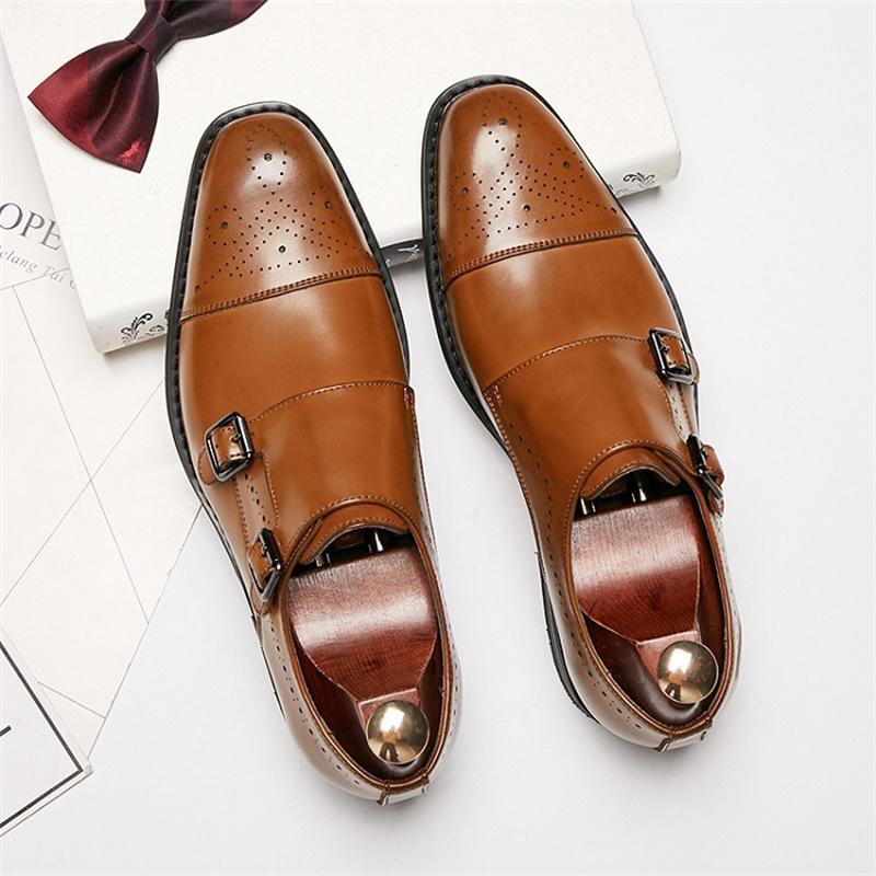 Мужские туфли-броги с ремешком Monk Strap, натуральная кожа, ручная работа, двойные пряжки, носок-крыло, свадебные деловые туфли для мужчин