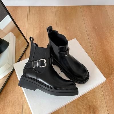 Кожаные ретро короткие ботинки женские 2025 осень и зима новые на толстой подошве универсальные ботинки челси с пряжкой-ремнем ботинки Мартин