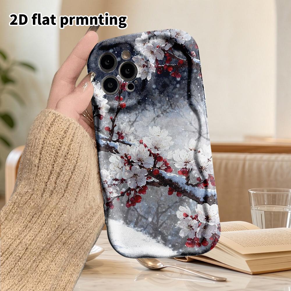 Phone Case: 2D flat design suitable for iPhone 18, 17, 16, 15, 14, 13 Pro film protective case, couple style, snow and cold plum, Christmas and Hallow