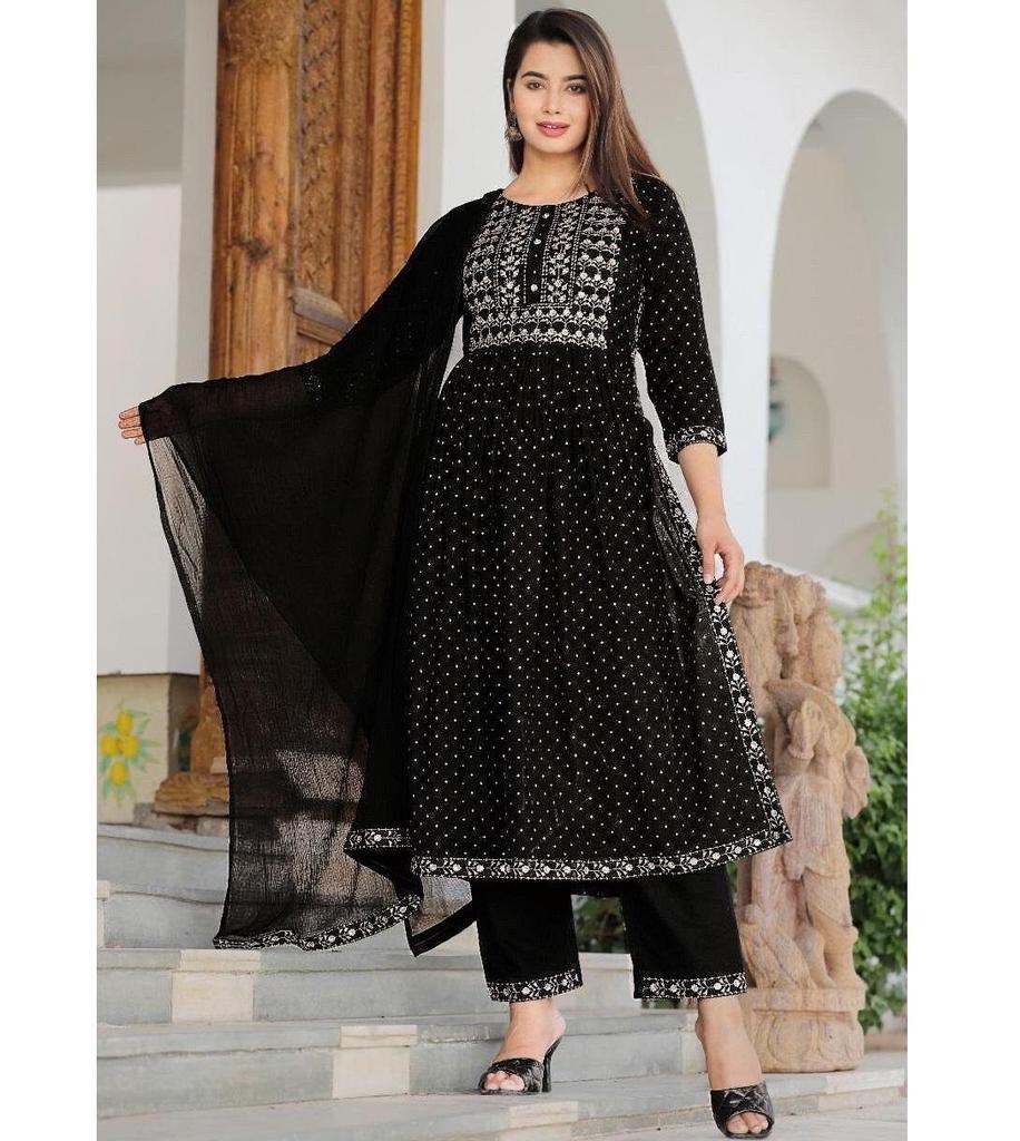 Women Designer Rayon Beautiful Suit Set and Dupatta Set Indian Bollywood Party Wear Kurti