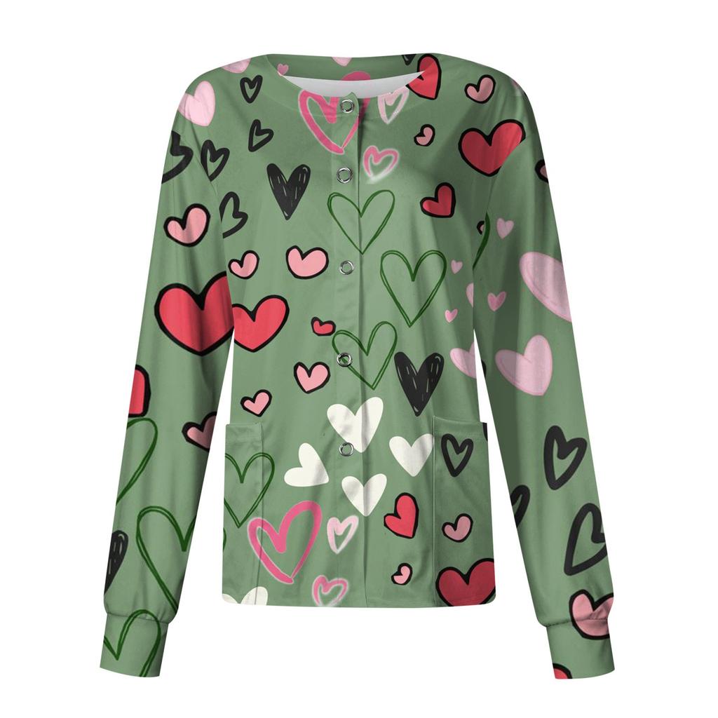 Женский повседневный однобортный однобортный костюм с длинными рукавами и принтом на День святого Валентина, топ-кардиган