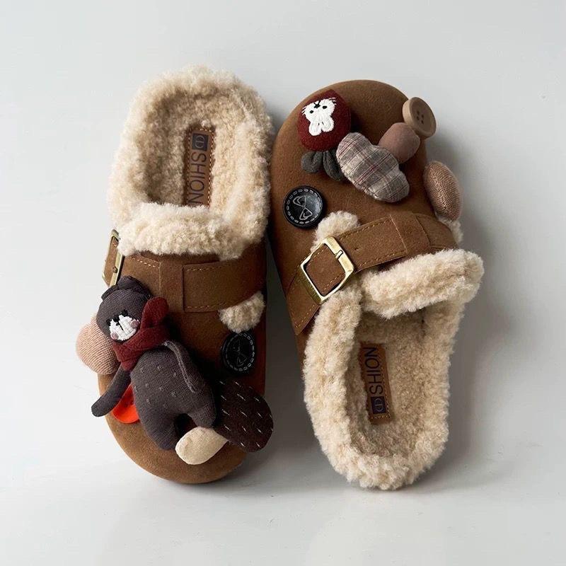 Шарф медведь все включено бархатный женский зимний новый однопедальный пушистый обувь на платформе ретро одинарная обувь