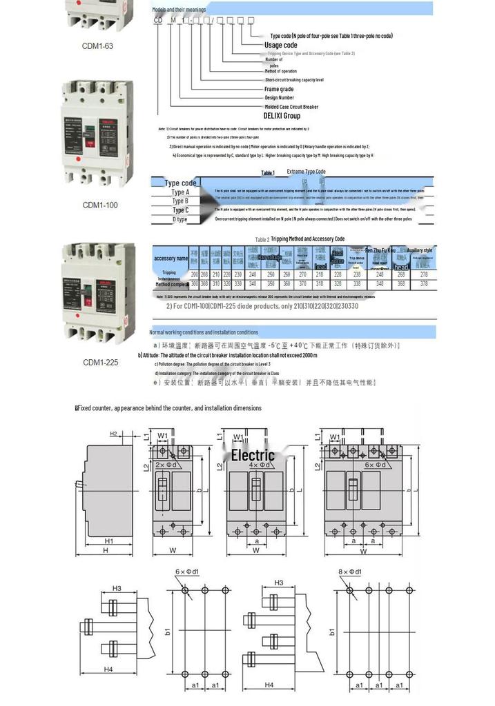 Delixi CDM1 4P 3-Phase 380V Circuit Breaker, 250A/160A/200A, Plastic Case Switch