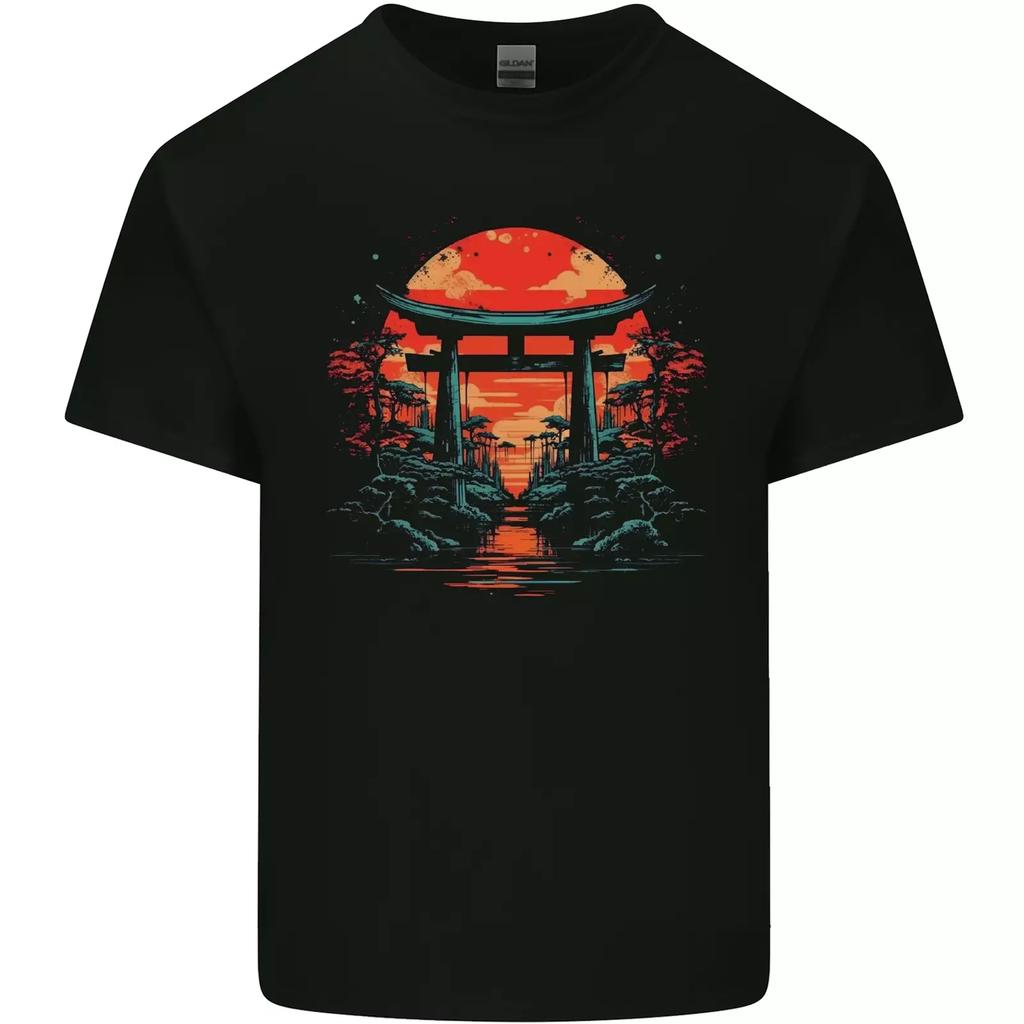 A Sunset Torii Japan Culture Japanese Mens Cotton T-Shirt Tee Top