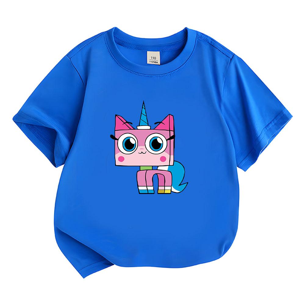 Мультяшная детская футболка Unikitty 100% хлопок с графическим принтом Детские футболки Милые для мальчиков и девочек Летние топы с круглым вырезом и коротким рукавом