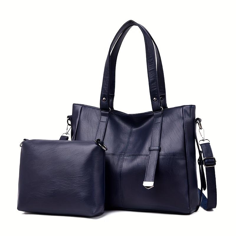 2pcs Large Capacity Solid Color Crossbody Bag + Small Storage Bag Set, Casual Water-Resistant Adjustable Shoulder Straps Bags For Men & Women