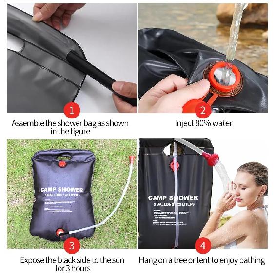 Outdoor Solar Shower Bag Portable Camping Shower Bag Solar Heating Bath Bag for Camping Hiking Beach Travel