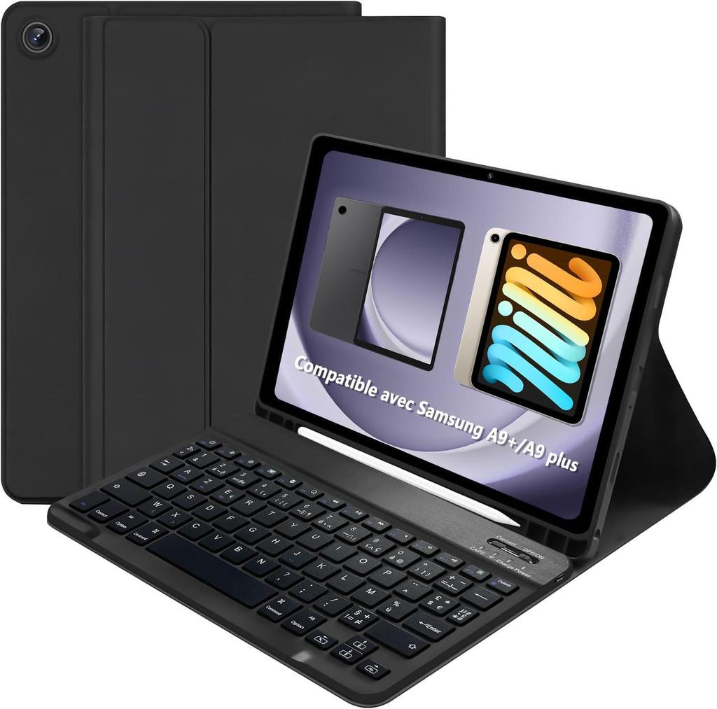 Samsung Tablet A9+ Bluetooth Keyboard Case with Backlit French Layout and Magnetic Attachment
