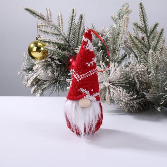 Christmas Gnome Hanging Ornament Handmade Knitted Hat Faceless Dwarf Elf Plush Doll Winter Holiday Party Xmas Tree Hanging Decoration