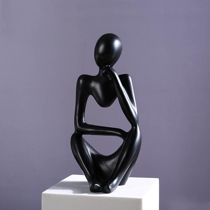 Black Resin Thinker Statue Artistic Home Office Desktop Ornament Decoration