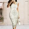 Women Plus Size Cream White Floral Printed Asymmetric Ring Strap Sleeveless Bodycon Midi Dress