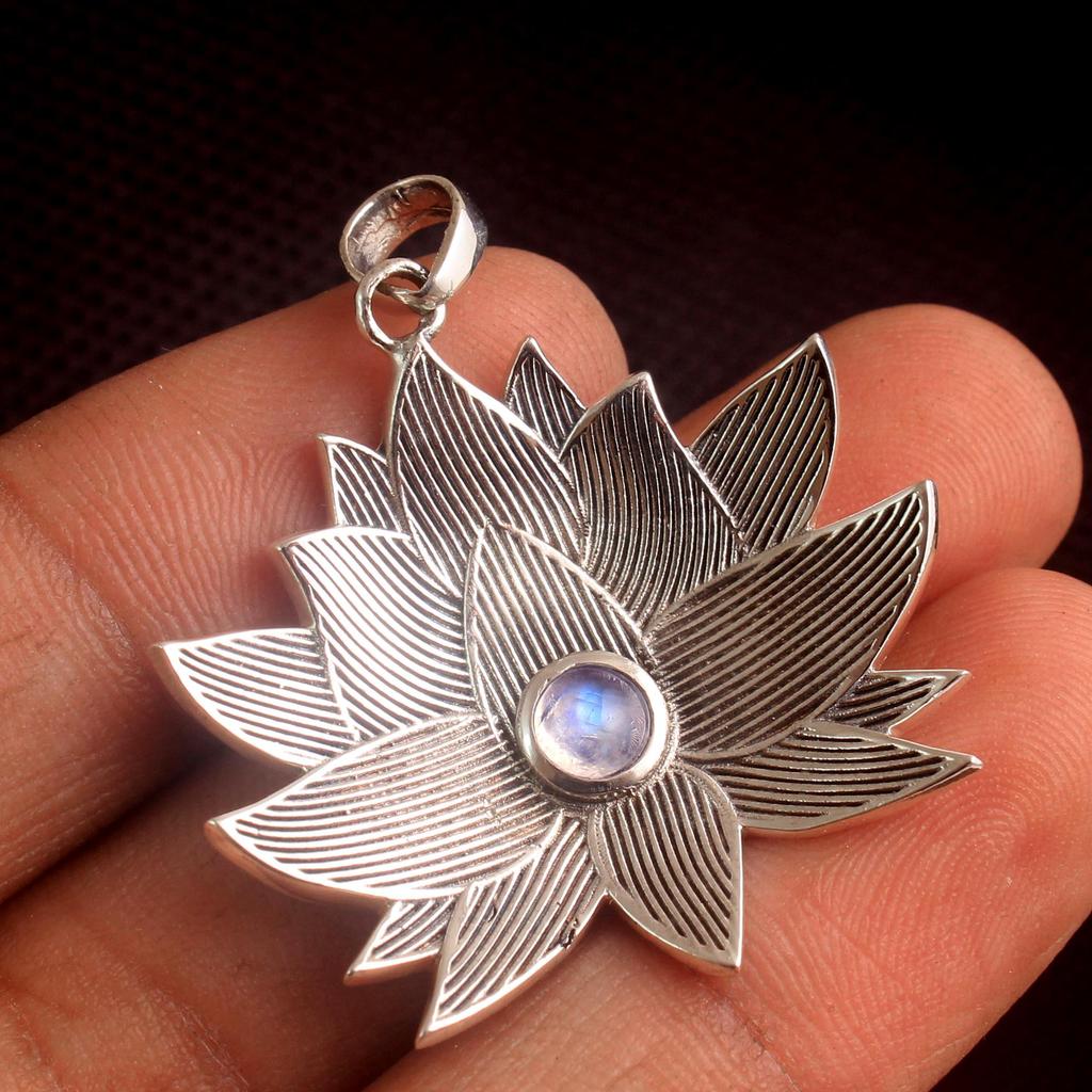 Ларимар Лунный Камень Лотос Подвеска Твердые Стерлингового Серебра 925 Изысканные Ювелирные Изделия Женский Подвеска