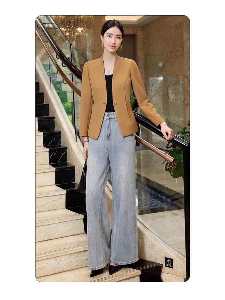 Женский приталенный белый блейзер - 2025 Осень/Зима Корейский стиль Профессиональная мода Повседневный пиджак