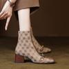 Распечатать случайные женские ботильоны на высоком каблуке, обувь осень-зима, новые кожаные туфли, трендовые брендовые туфли-лодочки на толстой подошве Botas Mujer