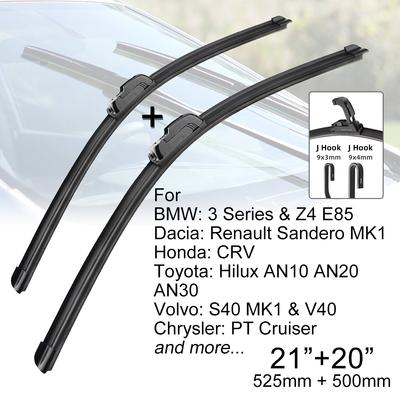 Щетки переднего стеклоочистителя автомобиля 21 "+ 20" J Hook U-типа, универсальный для BMW Dacia Honda Toyota Volvo Chrysler