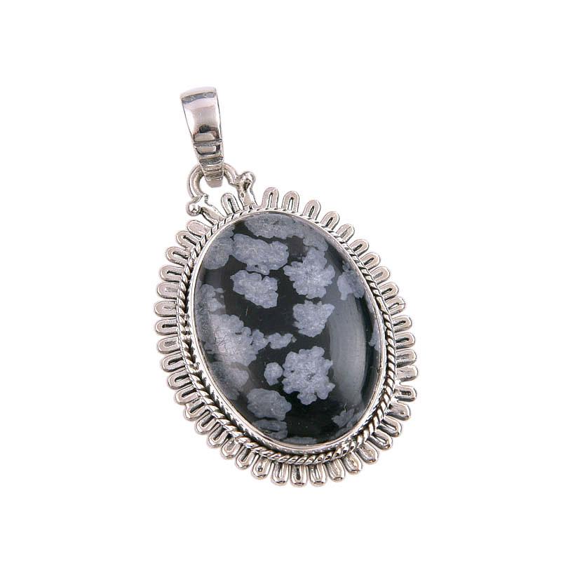 Натуральный Обсидиан Снежный Обсидиан Драгоценный Камень Ручной Работы 925 Стерлинговое Серебро Подвеска 1,50" F9U86